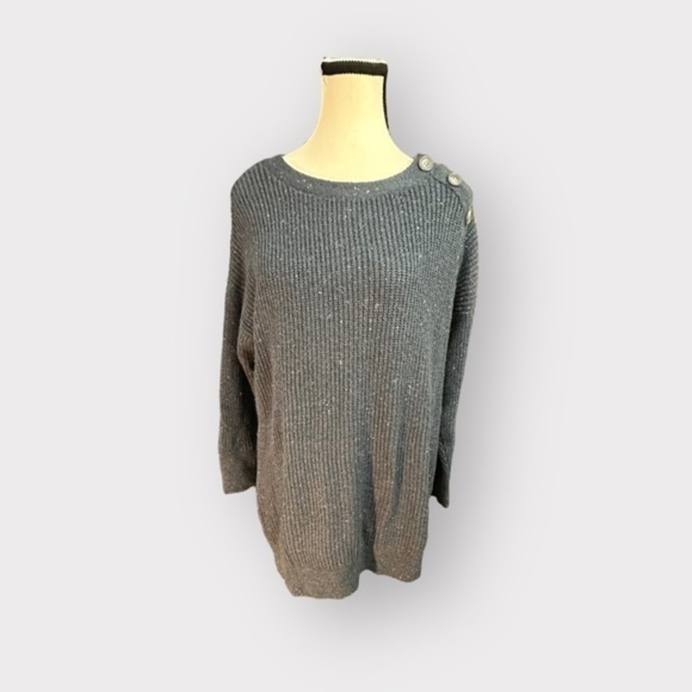 Womens Ann Taylor Loft L Blue Grey Half Turtleneck Shoulder Button Sweater Large